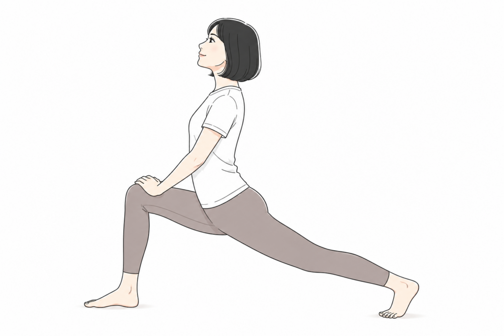 猫背改善のためのセルフストレッチを行う女性のイラスト